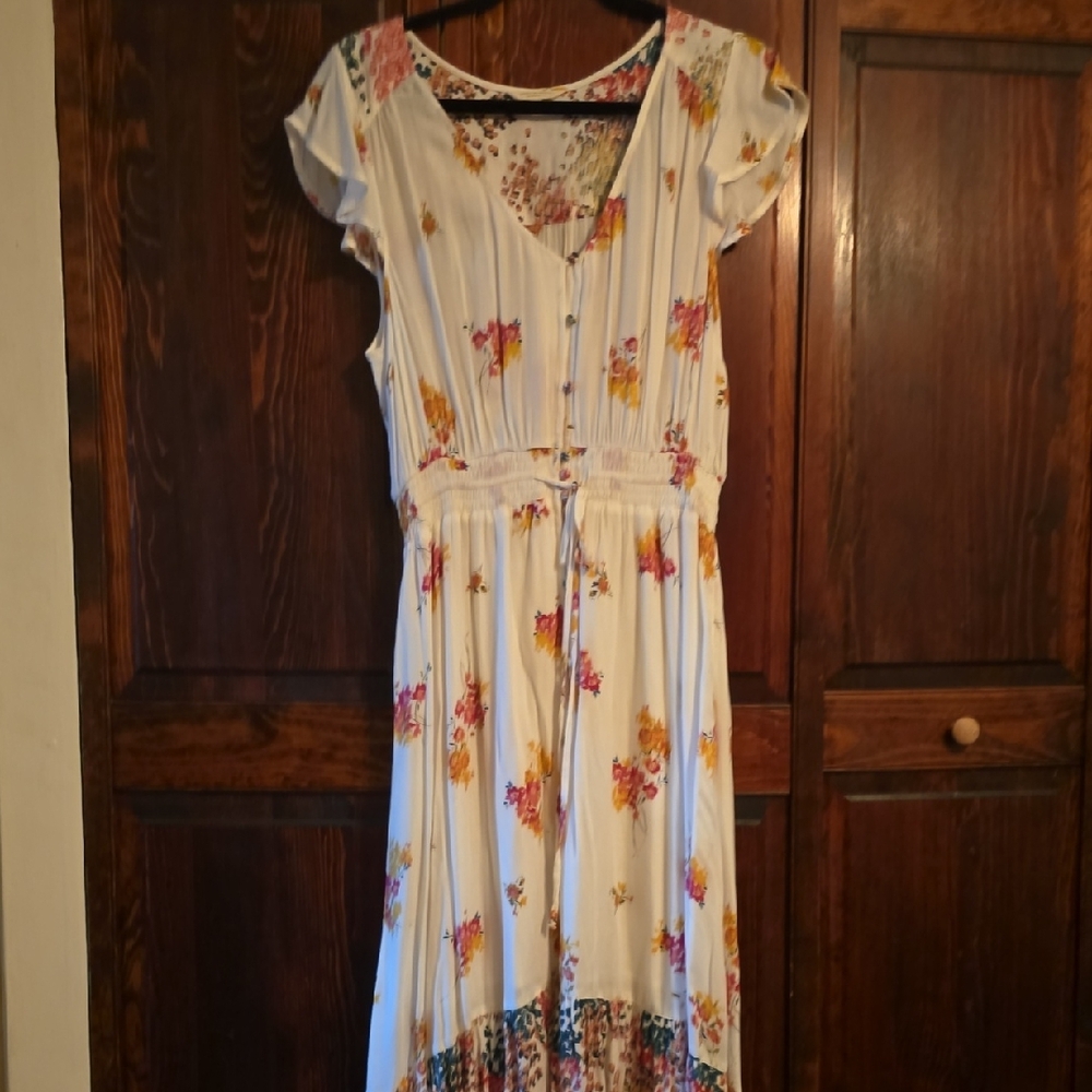 Lucky Brand Cream Midi Sundress with Flutter Sleeves